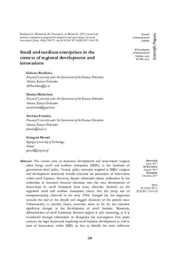(PDF) Small and medium enterprises in the context of regional ...