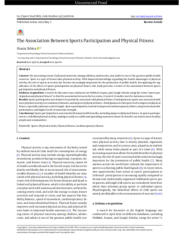 (PDF) The Association Between Sports Participation and Physical Fitness