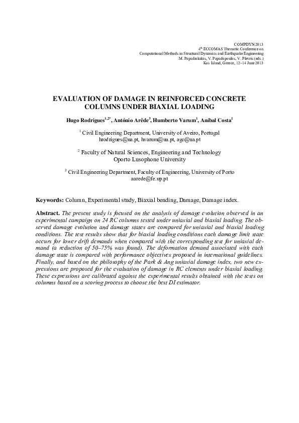 (PDF) Evaluation of Damage in Reinforced Concrete Columns Under Biaxial ...
