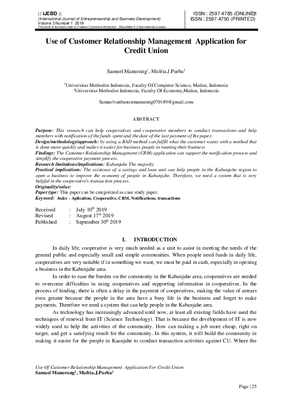 (PDF) Use Of Customer Relationship Management Application For Credit Union