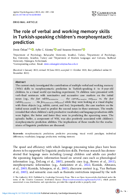 (PDF) The role of verbal and working memory skills in Turkish-speaking ...