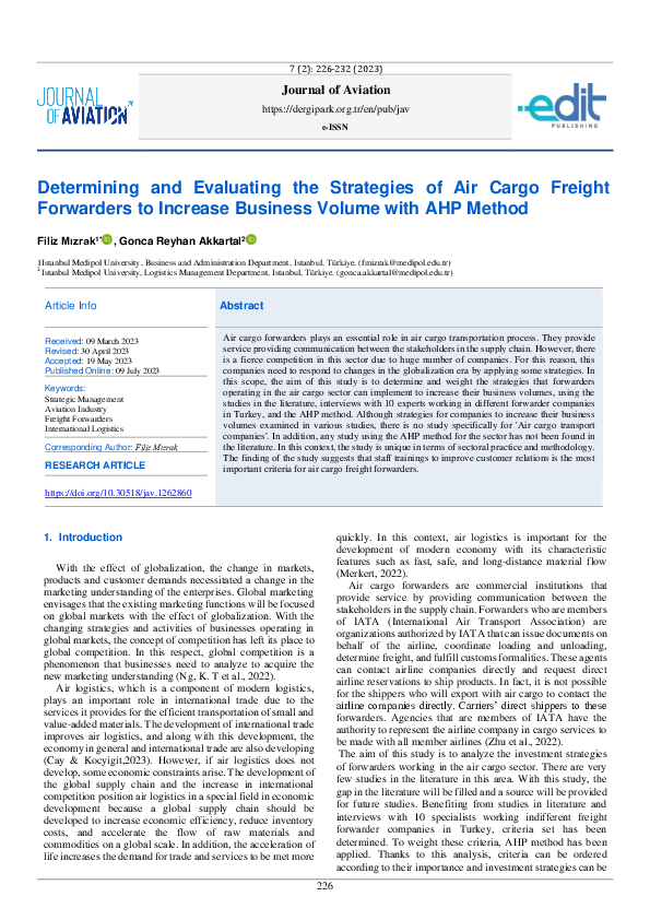 (PDF) Determining and Evaluating the Strategies of Air Cargo Freight ...