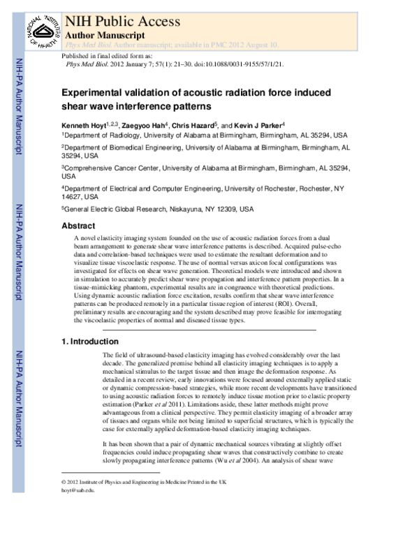 (PDF) Experimental validation of acoustic radiation force induced shear ...