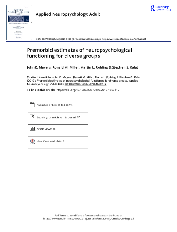 (PDF) Premorbid estimates of neuropsychological functioning for diverse ...