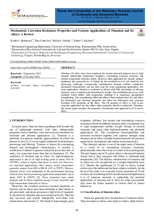 (PDF) Mechanical, Corrosion Resistance Properties and Various ...