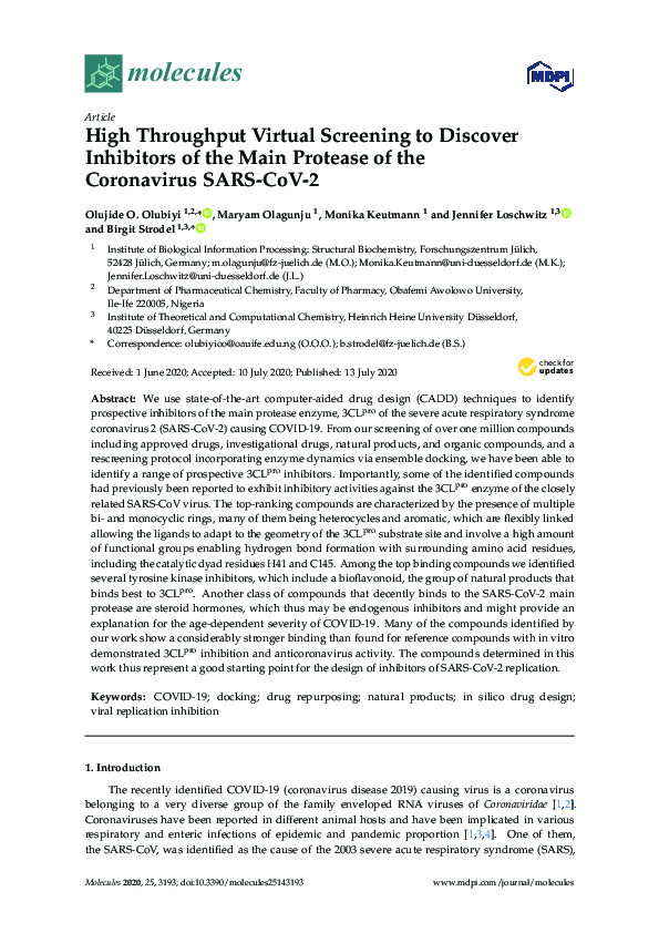 (PDF) High Throughput Virtual Screening to Discover Inhibitors of the ...