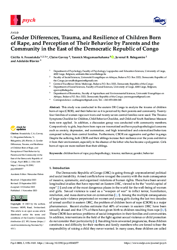 (PDF) Gender Differences, Trauma, and Resilience of Children Born of ...