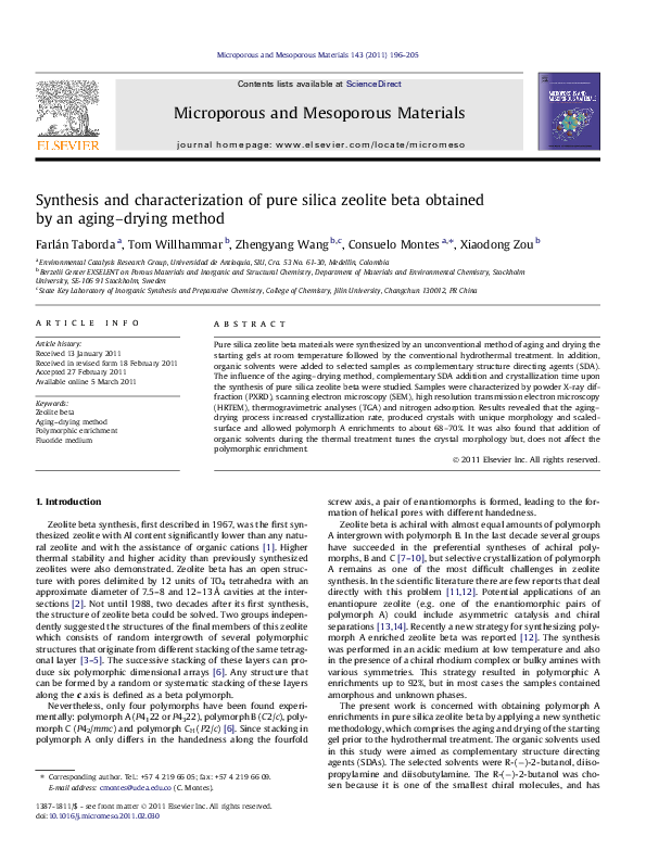 (PDF) Synthesis and characterization of pure silica zeolite beta ...