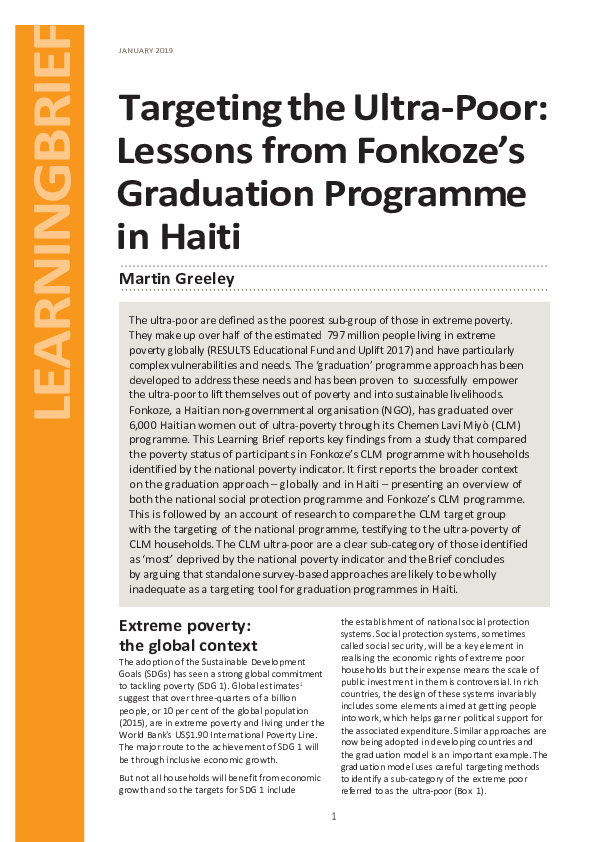(PDF) Targeting the Ultra-Poor: Lessons from Fonkoze’s Graduation ...
