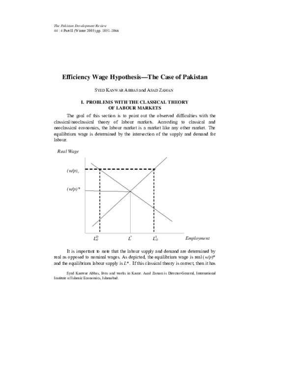 (PDF) Efficiency Wage Hypothesis—The Case of Pakistan