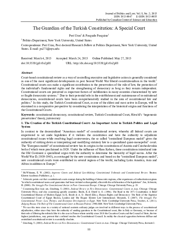 (PDF) The Guardian of the Turkish Constitution: A Special Court