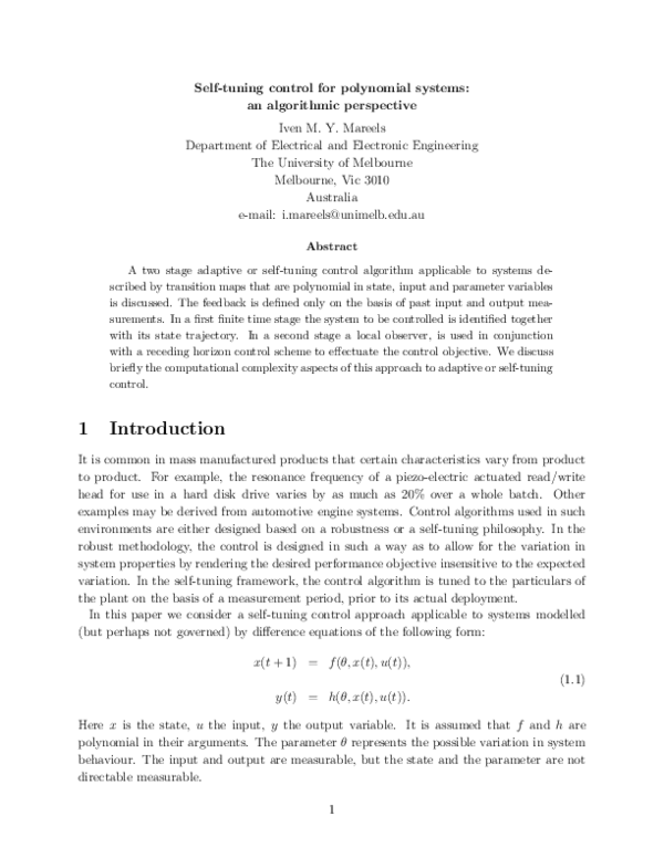 (PDF) Self-tuning control for polynomial systems: an algorithmic ...