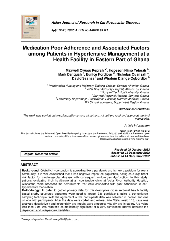(PDF) Medication Poor Adherence and Associated Factors among Patients ...