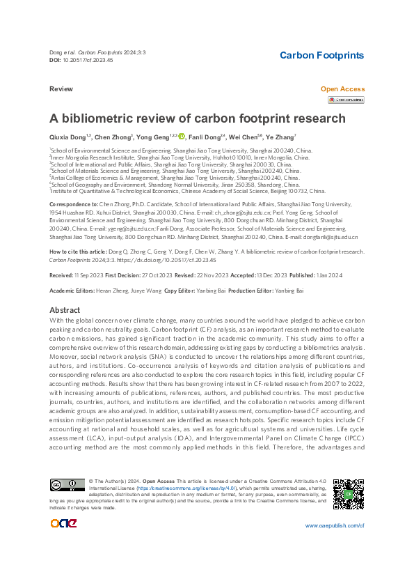 (PDF) A bibliometric review of carbon footprint research