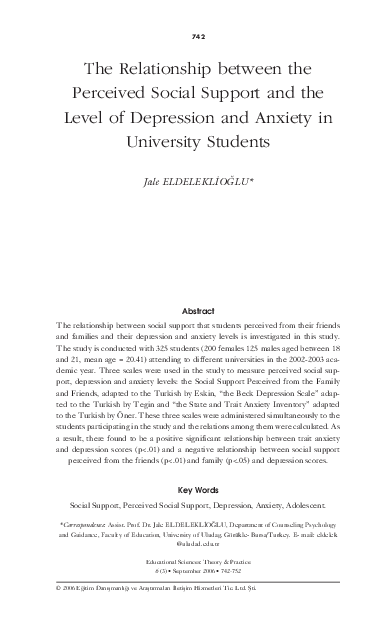 (PDF) The Relationship between the Perceived Social Support and the ...