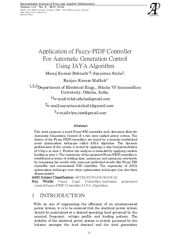 (PDF) Application of Fuzzy-PIDF Controller for Automatic Generation ...