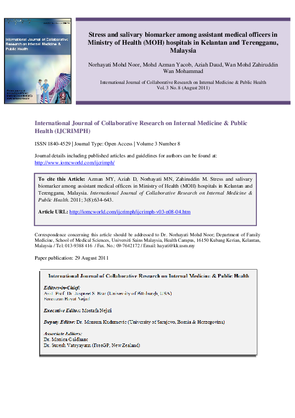 (PDF) Stress and salivary biomarker among assistant medical officers in ...