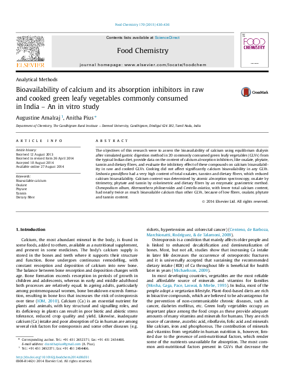 (PDF) Bioavailability of calcium and its absorption inhibitors in raw ...