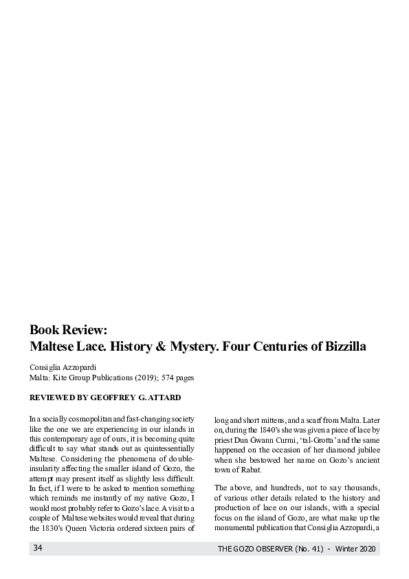 (PDF) Book review : Maltese lace. History & mystery. Four centuries of ...