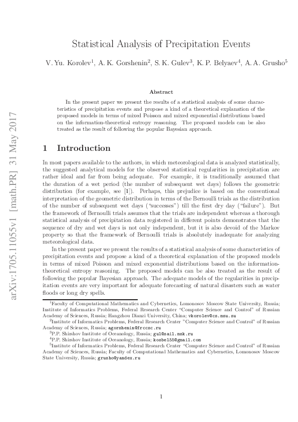 (PDF) Statistical analysis of precipitation events