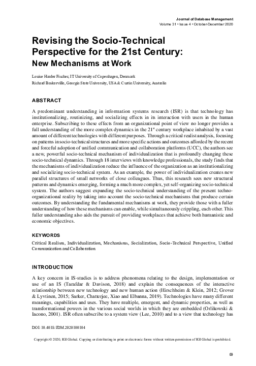 (PDF) Revising the Socio-Technical Perspective for the 21st Century
