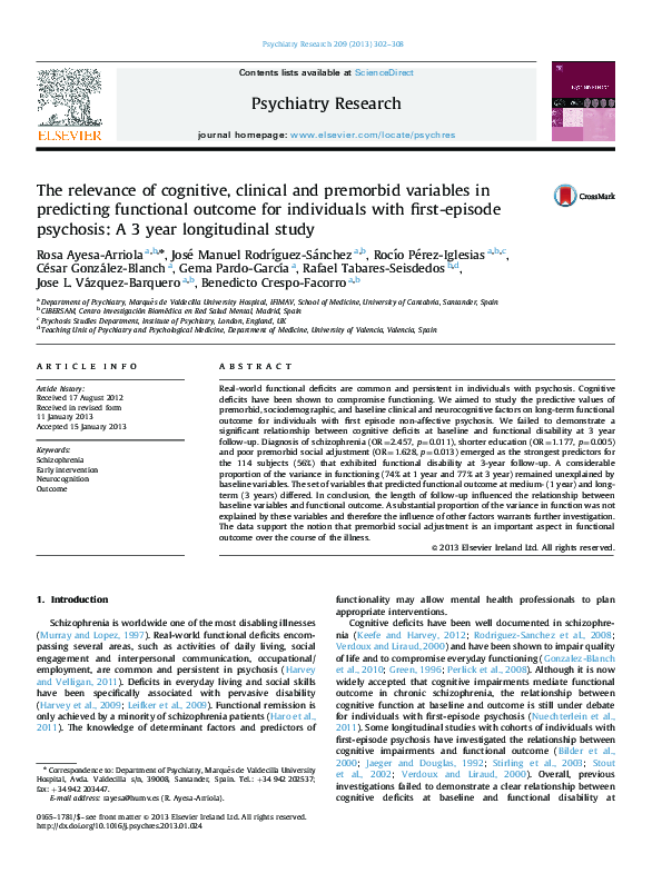 (PDF) The relevance of cognitive, clinical and premorbid variables in ...