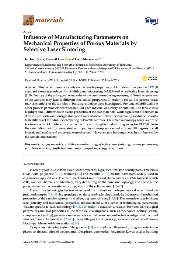 (PDF) Influence of Manufacturing Parameters on Mechanical Properties of ...