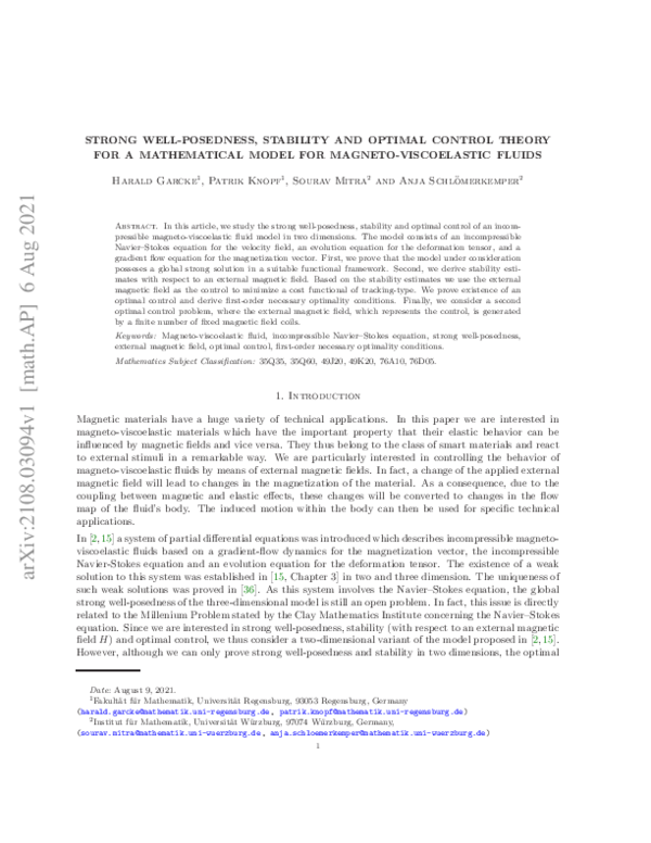 (PDF) Strong well-posedness, stability and optimal control theory for a ...