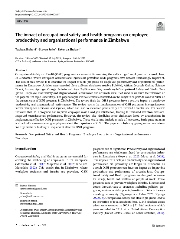 (PDF) The impact of occupational safety and health programs on employee ...