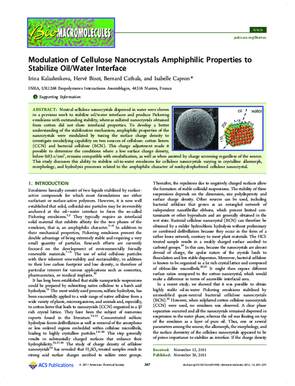 (PDF) Modulation of Cellulose Nanocrystals Amphiphilic Properties to ...