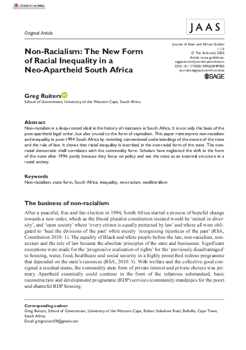 (PDF) Non-Racialism: The New Form of Racial Inequality in a Neo ...