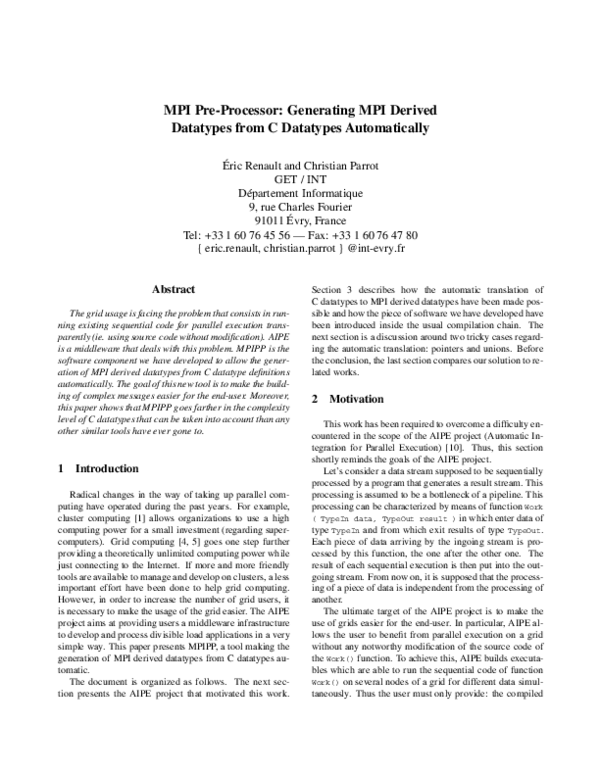 (PDF) MPI Pre-Processor: Generating MPI Derived Datatypes from C ...