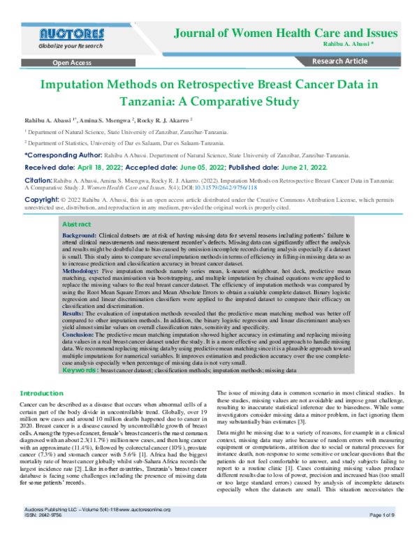 (PDF) Imputation methods on retrospective breast cancer data in ...