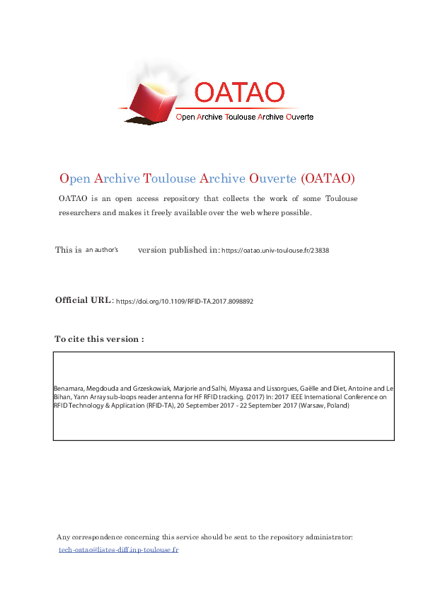 (PDF) Array sub-loops reader antenna for HF RFID tracking