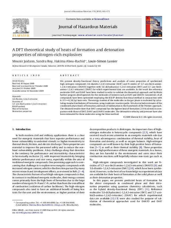 (PDF) A DFT theoretical study of heats of formation and detonation ...