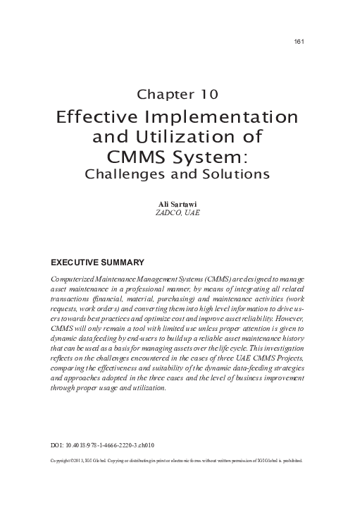 (PDF) Effective Implementation and Utilization of CMMS System