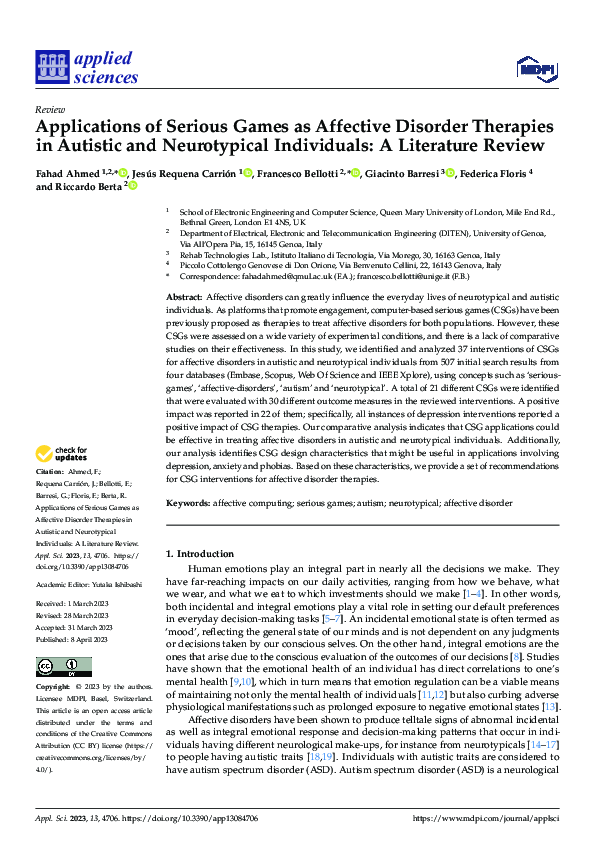 (PDF) Applications of Serious Games as Affective Disorder Therapies in ...