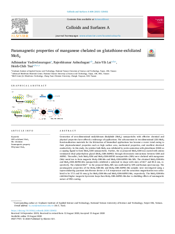 PDF) Paramagnetic properties of manganese chelated on glutathione-exfoliated  MoS2