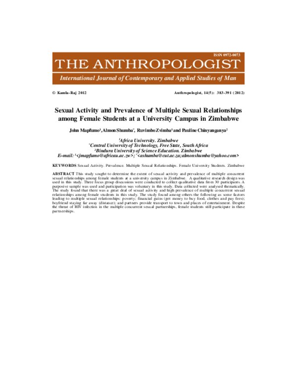 (PDF) Sexual Activity and Prevalence of Multiple Sexual Relationships ...