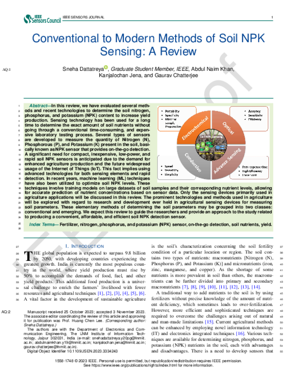 (PDF) Conventional to Modern Methods of Soil NPK Sensing: A Review