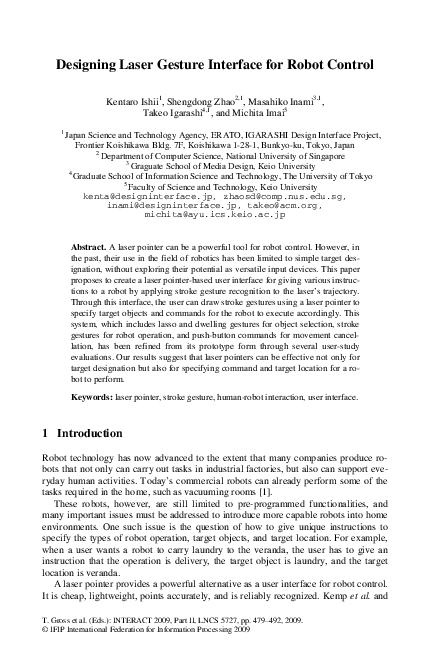 (PDF) Designing Laser Gesture Interface for Robot Control