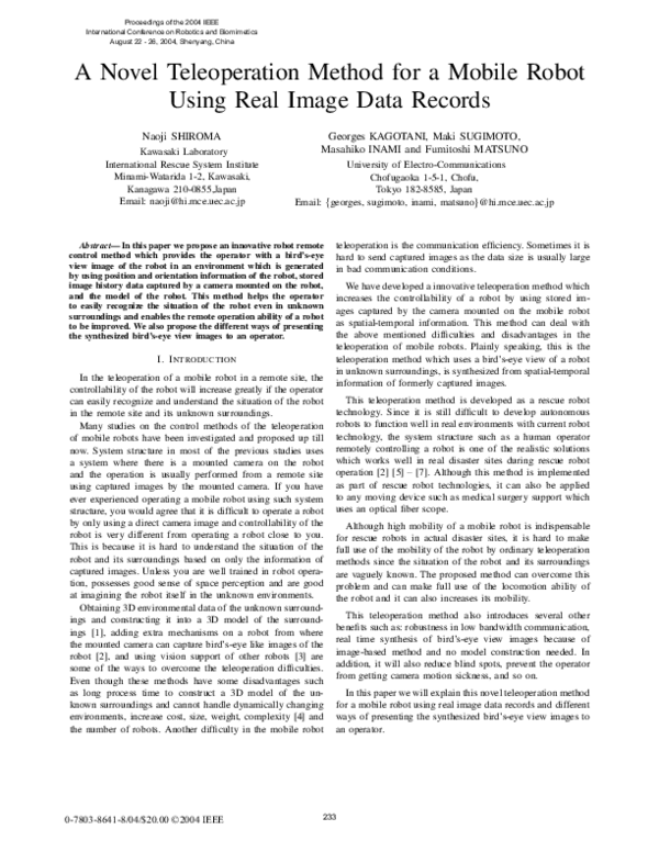 (PDF) A novel teleoperation method for a mobile robot using real image ...