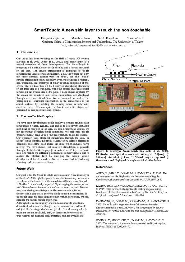 (PDF) SmartTouch: A new skin layer to touch the non-touchable