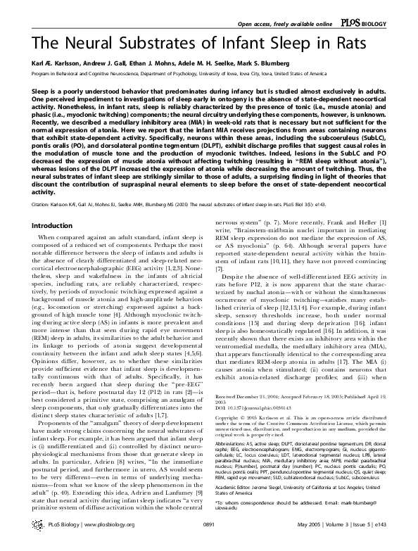 (PDF) The Neural Substrates of Infant Sleep in Rats