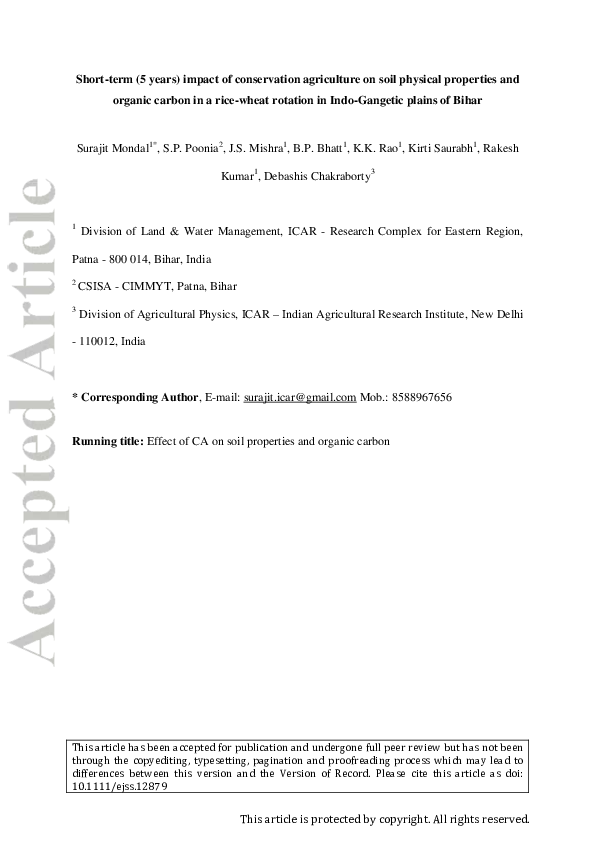 (PDF) Short‐term (5 years) impact of conservation agriculture on soil ...
