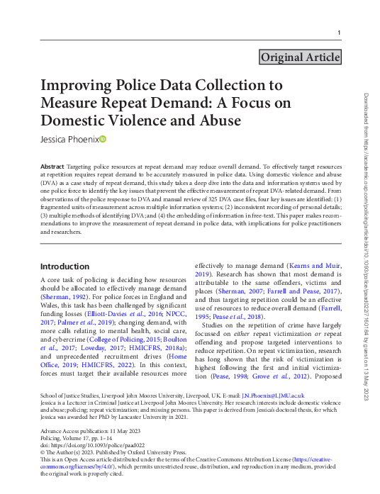 (PDF) Improving Police Data Collection to Measure Repeat Demand: A ...