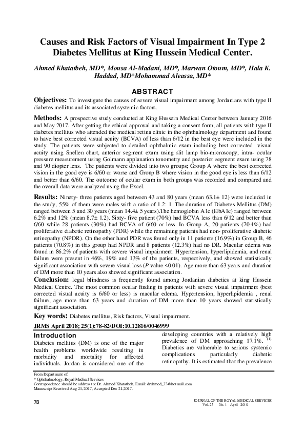 (PDF) Causes and Risk Factors of Visual Impairment in Type 2 Diabetes ...