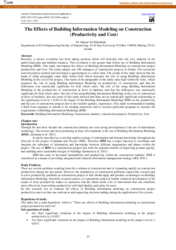 (PDF) The Effects of Building Information Modeling on Construction ...