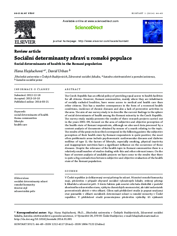 (PDF) Social determinants of health in the Romani population
