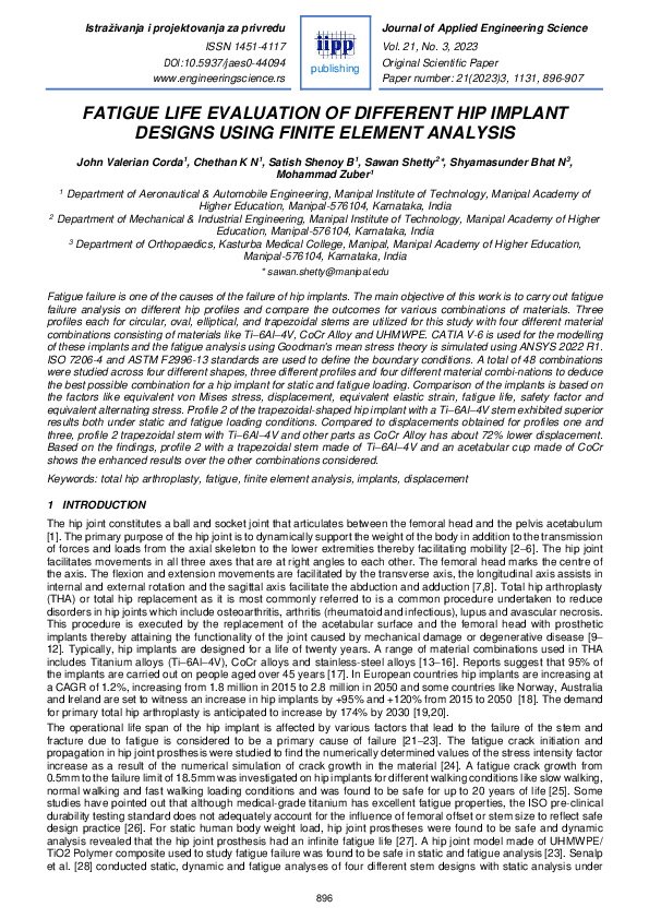 (PDF) Fatigue life evaluation of different hip implant designs using ...